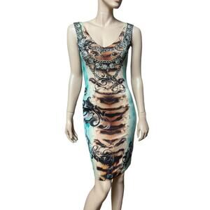 Mayentl Bodycon Midi Dress Size Small V-Neckline Sleeveless Stretchy Jersey